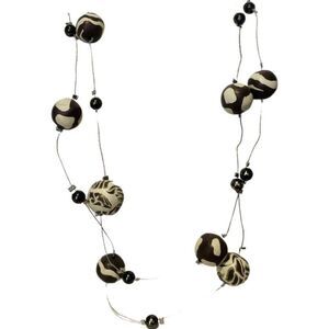 Vintage Black Beige Animal Print Beaded Silver Tone Strand Station Necklace 42”